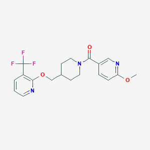 molecular formula C19H20F3N3O3 B2823250 2-{[1-(6-Methoxypyridine-3-carbonyl)piperidin-4-yl]methoxy}-3-(trifluoromethyl)pyridine CAS No. 2380010-00-2