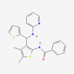 molecular formula C23H21N3OS2 B2823266 N-(4,5-dimethyl-3-{[(pyridin-2-yl)amino](thiophen-2-yl)methyl}thiophen-2-yl)benzamide CAS No. 631860-79-2