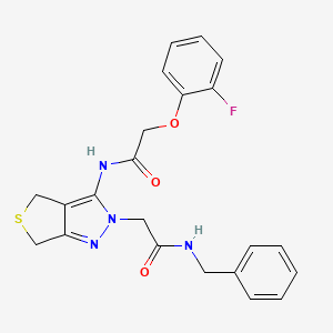 molecular formula C22H21FN4O3S B2823281 N-{2-[(benzylcarbamoyl)methyl]-2H,4H,6H-thieno[3,4-c]pyrazol-3-yl}-2-(2-fluorophenoxy)acetamide CAS No. 1105248-79-0