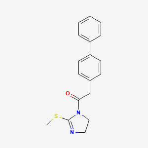 molecular formula C18H18N2OS B2823282 1-(2-Methylsulfanyl-4,5-dihydroimidazol-1-yl)-2-(4-phenylphenyl)ethanone CAS No. 862826-58-2