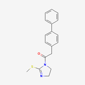 molecular formula C18H18N2OS B2823282 2-([1,1'-biphenyl]-4-yl)-1-(2-(methylthio)-4,5-dihydro-1H-imidazol-1-yl)ethanone CAS No. 862826-58-2
