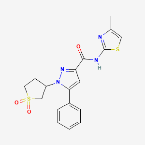 molecular formula C18H18N4O3S2 B2823298 1-(1,1-dioxidotetrahydrothiophen-3-yl)-N-(4-methylthiazol-2-yl)-5-phenyl-1H-pyrazole-3-carboxamide CAS No. 1019100-02-7