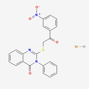 molecular formula C22H16BrN3O4S B2823305 2-{[2-(3-Nitrophenyl)-2-oxoethyl]sulfanyl}-3-phenyl-3,4-dihydroquinazolin-4-one hydrobromide CAS No. 474879-71-5