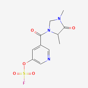 molecular formula C11H12FN3O5S B2823313 3-(3,5-Dimethyl-4-oxoimidazolidine-1-carbonyl)-5-fluorosulfonyloxypyridine CAS No. 2418641-82-2