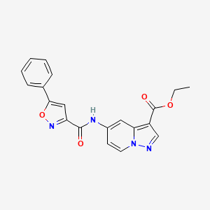 molecular formula C20H16N4O4 B2823321 ethyl 5-(5-phenyl-1,2-oxazole-3-amido)pyrazolo[1,5-a]pyridine-3-carboxylate CAS No. 1396758-99-8