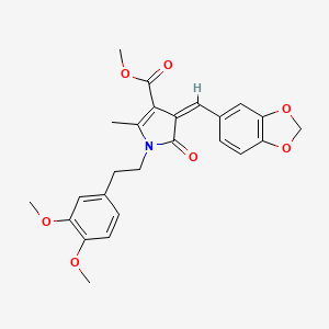 molecular formula C25H25NO7 B2823338 methyl (4Z)-4-(1,3-benzodioxol-5-ylmethylidene)-1-[2-(3,4-dimethoxyphenyl)ethyl]-2-methyl-5-oxopyrrole-3-carboxylate CAS No. 359727-54-1