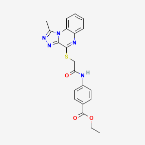 molecular formula C21H19N5O3S B2823369 Ethyl 4-({[(1-methyl[1,2,4]triazolo[4,3-a]quinoxalin-4-yl)thio]acetyl}amino)benzoate CAS No. 1357703-16-2