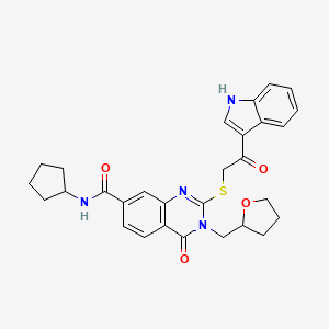 molecular formula C29H30N4O4S B2823371 N-cyclopentyl-2-{[2-(1H-indol-3-yl)-2-oxoethyl]sulfanyl}-4-oxo-3-[(oxolan-2-yl)methyl]-3,4-dihydroquinazoline-7-carboxamide CAS No. 1111057-57-8