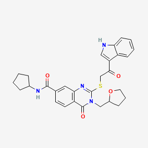 molecular formula C29H30N4O4S B2823371 N-cyclopentyl-2-{[2-(1H-indol-3-yl)-2-oxoethyl]thio}-4-oxo-3-(tetrahydrofuran-2-ylmethyl)-3,4-dihydroquinazoline-7-carboxamide CAS No. 1111057-57-8