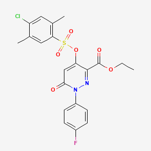 molecular formula C21H18ClFN2O6S B2823372 Ethyl 4-(((4-chloro-2,5-dimethylphenyl)sulfonyl)oxy)-1-(4-fluorophenyl)-6-oxo-1,6-dihydropyridazine-3-carboxylate CAS No. 900008-39-1