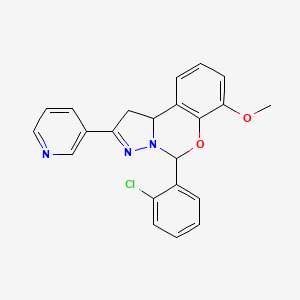 molecular formula C22H18ClN3O2 B2823374 7-(2-chlorophenyl)-10-methoxy-4-(pyridin-3-yl)-8-oxa-5,6-diazatricyclo[7.4.0.0^{2,6}]trideca-1(9),4,10,12-tetraene CAS No. 450386-64-8
