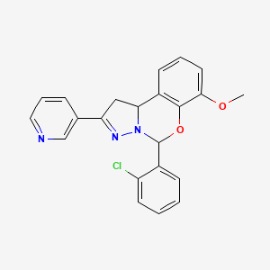 molecular formula C22H18ClN3O2 B2823374 5-(2-Chlorophenyl)-7-methoxy-2-pyridin-3-yl-1,10b-dihydropyrazolo[1,5-c][1,3]benzoxazine CAS No. 450386-64-8