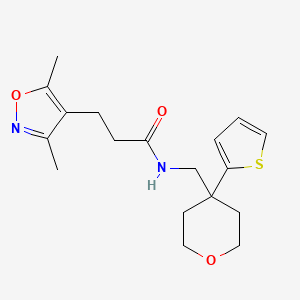 3-(3,5-dimethylisoxazol-4-yl)-N-((4-(thiophen-2-yl)tetrahydro-2H-pyran-4-yl)methyl)propanamide