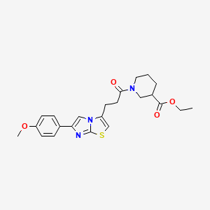 molecular formula C23H27N3O4S B2823416 Ethyl 1-(3-(6-(4-methoxyphenyl)imidazo[2,1-b]thiazol-3-yl)propanoyl)piperidine-3-carboxylate CAS No. 1040643-99-9