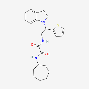 molecular formula C23H29N3O2S B2823468 N1-环庚基-N2-(2-(吲哚-1-基)-2-(噻吩-2-基)乙基)草酰胺 CAS No. 898424-21-0