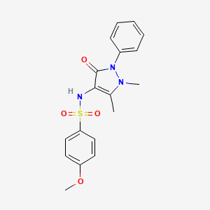 molecular formula C18H19N3O4S B2823521 N-(1,5-dimethyl-3-oxo-2-phenyl-2,3-dihydro-1H-pyrazol-4-yl)-4-methoxybenzenesulfonamide 