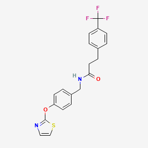 B2823534 N-(4-(thiazol-2-yloxy)benzyl)-3-(4-(trifluoromethyl)phenyl)propanamide CAS No. 2034558-90-0