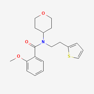 molecular formula C19H23NO3S B2823538 2-甲氧基-N-(四氢-2H-吡喃-4-基)-N-(2-(噻吩-2-基)乙基)苯甲酰胺 CAS No. 1795302-60-1