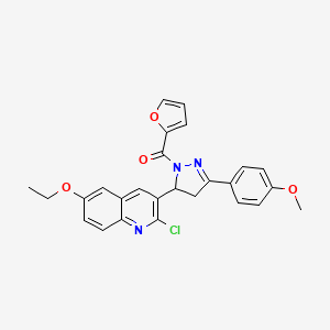 molecular formula C26H22ClN3O4 B2823542 (5-(2-chloro-6-ethoxyquinolin-3-yl)-3-(4-methoxyphenyl)-4,5-dihydro-1H-pyrazol-1-yl)(furan-2-yl)methanone CAS No. 685135-41-5