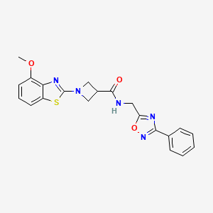 molecular formula C21H19N5O3S B2823545 1-(4-甲氧苯并[1,2-d]噻唑-2-基)-N-((3-苯基-1,2,4-噁二唑-5-基)甲基)氮杂环丁烷-3-羧酰胺 CAS No. 1396760-78-3