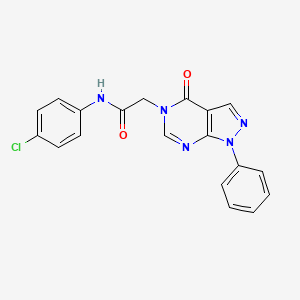 molecular formula C19H14ClN5O2 B2823588 N-(4-chlorophenyl)-2-{4-oxo-1-phenyl-1H,4H,5H-pyrazolo[3,4-d]pyrimidin-5-yl}acetamide CAS No. 656831-78-6