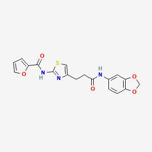 molecular formula C18H15N3O5S B2823600 N-(4-(3-(benzo[d][1,3]dioxol-5-ylamino)-3-oxopropyl)thiazol-2-yl)furan-2-carboxamide CAS No. 1021266-42-1