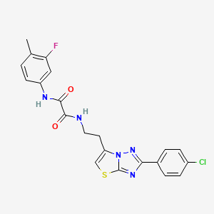 molecular formula C21H17ClFN5O2S B2823762 N1-(2-(2-(4-chlorophenyl)thiazolo[3,2-b][1,2,4]triazol-6-yl)ethyl)-N2-(3-fluoro-4-methylphenyl)oxalamide CAS No. 894038-12-1