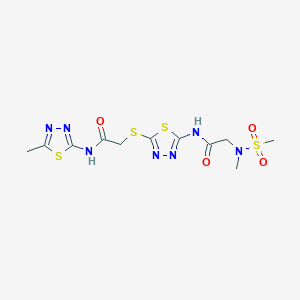 molecular formula C11H15N7O4S4 B2823869 N-(5-methyl-1,3,4-thiadiazol-2-yl)-2-((5-(2-(N-methylmethylsulfonamido)acetamido)-1,3,4-thiadiazol-2-yl)thio)acetamide CAS No. 1251543-00-6