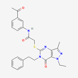 molecular formula C26H27N5O3S B2823971 N-(3-acetylphenyl)-2-{[1-ethyl-3-methyl-7-oxo-6-(2-phenylethyl)-1H,6H,7H-pyrazolo[4,3-d]pyrimidin-5-yl]sulfanyl}acetamide CAS No. 1359317-34-2
