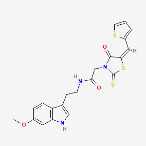 molecular formula C21H19N3O3S3 B2823994 N-[2-(6-methoxy-1H-indol-3-yl)ethyl]-2-[(5E)-4-oxo-2-sulfanylidene-5-[(thiophen-2-yl)methylidene]-1,3-thiazolidin-3-yl]acetamide CAS No. 900136-48-3