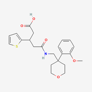 molecular formula C22H27NO5S B2824051 5-(((4-(2-methoxyphenyl)tetrahydro-2H-pyran-4-yl)methyl)amino)-5-oxo-3-(thiophen-2-yl)pentanoic acid CAS No. 1428375-39-6