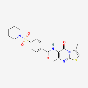 molecular formula C20H22N4O4S2 B2824131 N-(3,7-dimethyl-5-oxo-5H-thiazolo[3,2-a]pyrimidin-6-yl)-4-(piperidin-1-ylsulfonyl)benzamide CAS No. 946250-81-3
