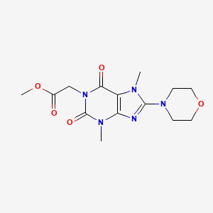 molecular formula C14H19N5O5 B2824133 methyl 2-[3,7-dimethyl-8-(morpholin-4-yl)-2,6-dioxo-2,3,6,7-tetrahydro-1H-purin-1-yl]acetate CAS No. 878452-67-6