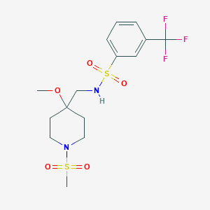 molecular formula C15H21F3N2O5S2 B2824140 N-[(1-methanesulfonyl-4-methoxypiperidin-4-yl)methyl]-3-(trifluoromethyl)benzene-1-sulfonamide CAS No. 2415623-02-6