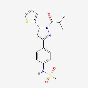 molecular formula C18H21N3O3S2 B2824186 N-{4-[1-(2-methylpropanoyl)-5-(thiophen-2-yl)-4,5-dihydro-1H-pyrazol-3-yl]phenyl}methanesulfonamide CAS No. 851718-29-1
