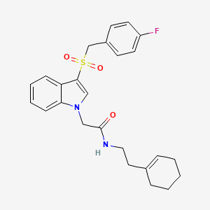 molecular formula C25H27FN2O3S B2824279 N-[2-(cyclohex-1-en-1-yl)ethyl]-2-{3-[(4-fluorophenyl)methanesulfonyl]-1H-indol-1-yl}acetamide CAS No. 893253-58-2