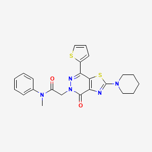 molecular formula C23H23N5O2S2 B2824353 N-methyl-2-(4-oxo-2-(piperidin-1-yl)-7-(thiophen-2-yl)thiazolo[4,5-d]pyridazin-5(4H)-yl)-N-phenylacetamide CAS No. 1105220-00-5