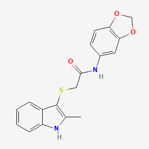 molecular formula C18H16N2O3S B2824392 N-(2H-1,3-benzodioxol-5-yl)-2-[(2-methyl-1H-indol-3-yl)sulfanyl]acetamide CAS No. 536701-96-9