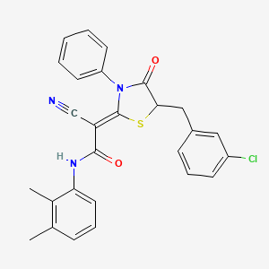 (2Z)-2-[5-[(3-chlorophenyl)methyl]-4-oxo-3-phenyl-1,3-thiazolidin-2-ylidene]-2-cyano-N-(2,3-dimethylphenyl)acetamide