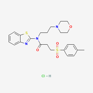 molecular formula C24H30ClN3O4S2 B2824496 N-(benzo[d]thiazol-2-yl)-N-(3-morpholinopropyl)-3-tosylpropanamide hydrochloride CAS No. 1177517-09-7