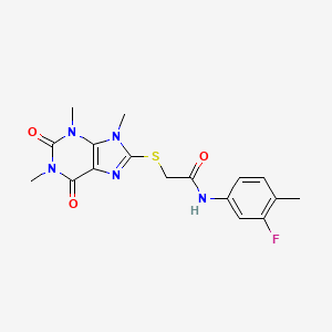 molecular formula C17H18FN5O3S B2824584 N-(3-fluoro-4-methylphenyl)-2-[(1,3,9-trimethyl-2,6-dioxo-2,3,6,9-tetrahydro-1H-purin-8-yl)sulfanyl]acetamide CAS No. 897454-23-8
