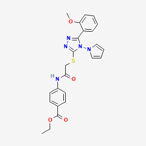 molecular formula C24H23N5O4S B2824643 ethyl 4-(2-{[5-(2-methoxyphenyl)-4-(1H-pyrrol-1-yl)-4H-1,2,4-triazol-3-yl]sulfanyl}acetamido)benzoate CAS No. 896315-33-6