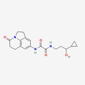 molecular formula C19H23N3O4 B2824691 N-(3-cyclopropyl-3-hydroxypropyl)-N'-{11-oxo-1-azatricyclo[6.3.1.0^{4,12}]dodeca-4,6,8(12)-trien-6-yl}ethanediamide CAS No. 1421532-40-2