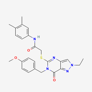 molecular formula C25H27N5O3S B2824723 N-(3,4-dimethylphenyl)-2-({2-ethyl-6-[(4-methoxyphenyl)methyl]-7-oxo-2H,6H,7H-pyrazolo[4,3-d]pyrimidin-5-yl}sulfanyl)acetamide CAS No. 932495-96-0