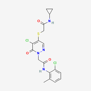 molecular formula C18H18Cl2N4O3S B2824755 2-((5-chloro-1-(2-((2-chloro-6-methylphenyl)amino)-2-oxoethyl)-6-oxo-1,6-dihydropyridazin-4-yl)thio)-N-cyclopropylacetamide CAS No. 1251699-51-0