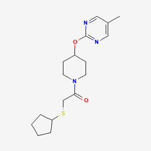 molecular formula C17H25N3O2S B2824789 2-Cyclopentylsulfanyl-1-[4-(5-methylpyrimidin-2-yl)oxypiperidin-1-yl]ethanone CAS No. 2380098-56-4