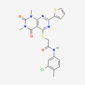 N-(3-chloro-4-methylphenyl)-2-((6,8-dimethyl-5,7-dioxo-2-(thiophen-2-yl)-5,6,7,8-tetrahydropyrimido[4,5-d]pyrimidin-4-yl)thio)acetamide