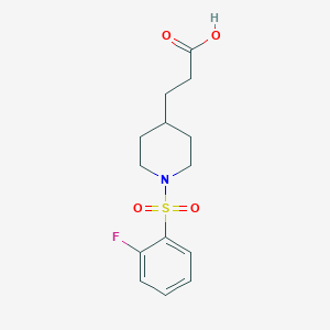 molecular formula C14H18FNO4S B2824794 3-{1-[(2-Fluorophenyl)sulfonyl]-4-piperidyl}propanoic acid CAS No. 1338673-80-5