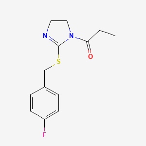 molecular formula C13H15FN2OS B2824797 1-(2-{[(4-fluorophenyl)methyl]sulfanyl}-4,5-dihydro-1H-imidazol-1-yl)propan-1-one CAS No. 851865-48-0
