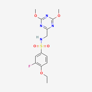 molecular formula C14H17FN4O5S B2824812 N-((4,6-dimethoxy-1,3,5-triazin-2-yl)methyl)-4-ethoxy-3-fluorobenzenesulfonamide CAS No. 2034358-40-0